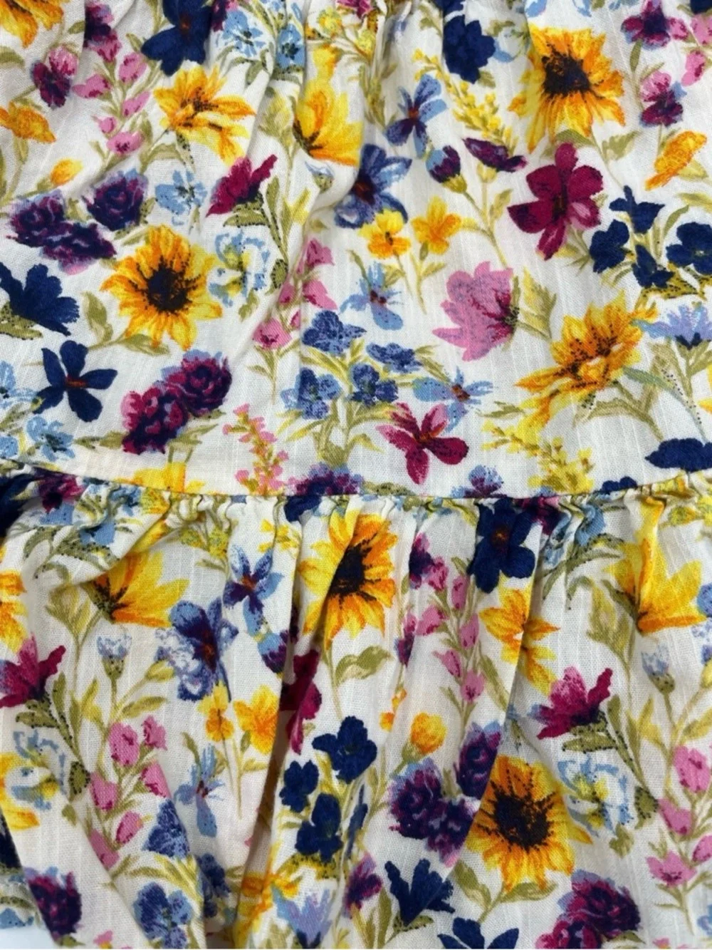 Old Navy Cream Floral Sundress with Yellow, Purple, Pink Accents